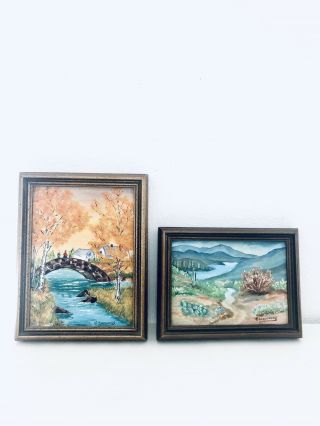 Set Of Two Vintage Realistic Landscape Oil Paintings Framed And Signed