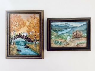 Set Of Two Vintage Realistic Landscape Oil Paintings Framed And Signed 2