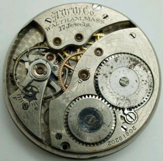 Vintage Waltham No.  225 17 Jewel 12 Size Pocket Watch Movement For Repair