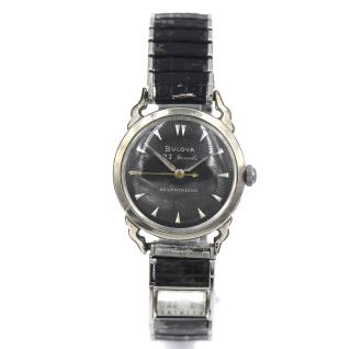 Vintage Gents Bulova Self Winding Wristwatch 23 Jewel Black Dial Stainless Steel