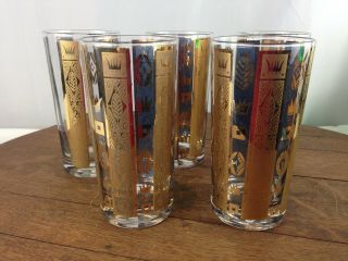 Set Of 5 Georges Briard Glasses Tall Tumbler Gold Crown Ub - 2