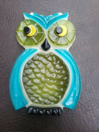 Vintage Owl Wall Hanging Green & Blue Acrylic 1960 