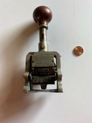 Vintage Bates 5 Wheel Numbering Machine Stamp Patent 1908 I - 225a