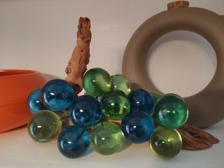 Mcm Vintage Lucite Acrylic Grapes On Driftwood Blue & Green 12 In.