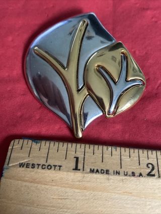 Vintage LC Liz Claiborne Modernistic Silver Gold Tone Leaf Brooch Pin Estate 2