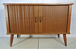 Large Vtg Mid Century Modern Record Album Storage Cabinet Credenza Retro 1960 