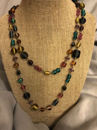 Vintage Retro Multi Colored Glass Beaded Necklace.  30in Long,