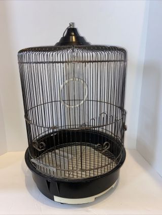 Hoei Vintage Bird Cage Metal W Pull - Out Tray Plus Feeder & Ring Black Made Japan