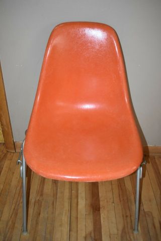 Vintage Herman Miller Fiberglass Shell Stacking Side Chair Mcm Decor Orange