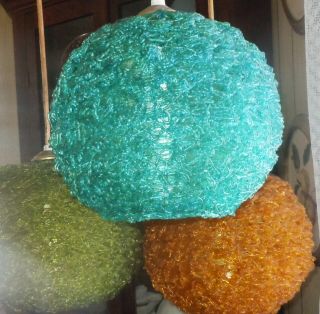 Vtg Triple Mcm Lucite Spaghetti Globe Hanging Lamp/ceiling Light/chandelier
