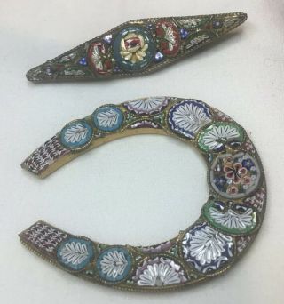 Vintage Italian Micro Mosaic Flower Design Bar Brooch & Large Horseshoe