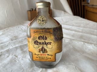Vintage Miniature 1/10 Pint Old Quaker Straight Rye Whiskey Bottle With Stamp