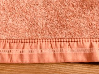 Vintage Kenwood Pink Wool Blanket With Pink Satin Trim 84x74.  Euc