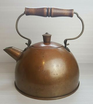 Revere Ware Copper Tea Kettle With Wood Handle 7 " Tall X 6.  25 " Diameter Vintage