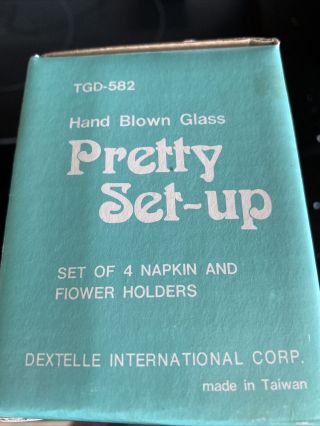 Vintage Pretty Set - Up 4 Hand Blown Glass Vase/Napkin Rings Wedding Party Decor 3