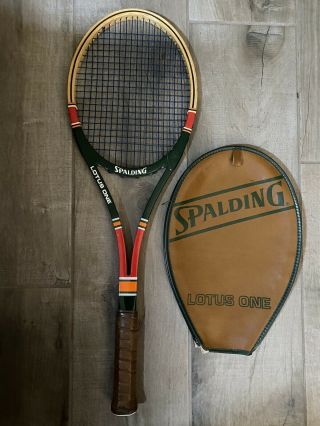 Vintage Spalding Lotus One Wood Tennis Racket 100 Boron Reinforced With Cover