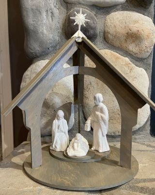 Vintage Avon Nativity Collectibles Display Stand With Holy Family Figurines