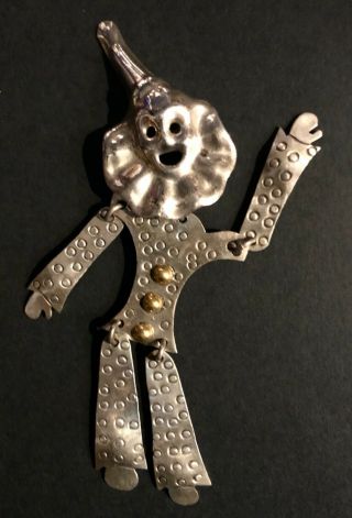 Vintage Clown Brooch,  Reticulated,  Sterling Silver.  925 Stamped Tv Rr