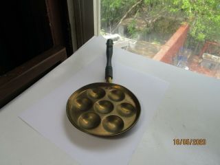 Vintage Brass Egg Poacher Pan With Wood Handle 6 "