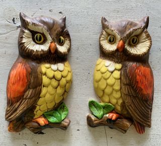 Vintage Set Of Lefton Japan Owl Hanging Wall Plaques