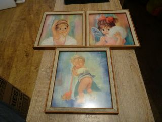3 X Soulet 1960s Retro Kitsch Framed Prints,  Ballerina,  Baby Sweping & Girl