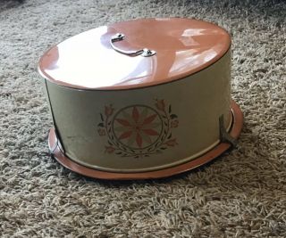 Vintage Decoware Cake Pie Tin Metal Carrier Saver Server Orange Cream Plate
