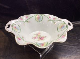 Lovely Vintage Rs Prussia Footed Serving Dish W/ Garland Of Pink Flowers 9 - 1/2 "