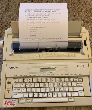 Vintage Brother Ax - 450 Electronic Daisywheel Typewriter W/key Cover & Ribbon.