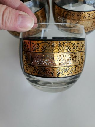 Vintage Mid - Century Modern Roly Poly Bar Glasses Black And Gold