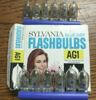 Vintage Sylvania Blue Dot Flashbulbs Ag1 (12 Bulbs Total)