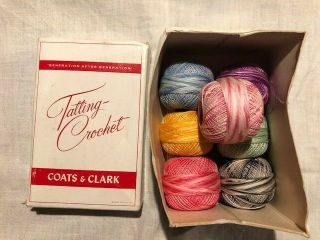 Vintage Coats & Clark Tatting Crochet Cotton Thread In Vintage Box Multicolor