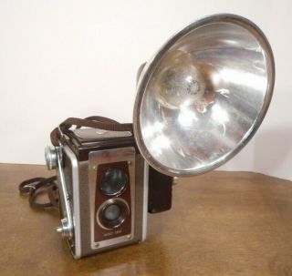Kodak Duaflex Iv Camera Kodet Lens Brown With Strap & Kodalite Flash Holder