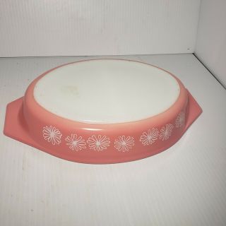 Vintage Pyrex Pink Daisy Oval Divided Casserole Serving Dish 1 - 1/2 QT w/ Lid 2