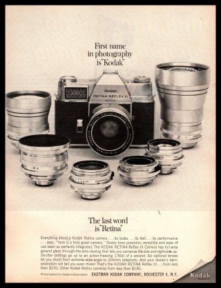 1963 Eastman Kodak Rochester Ny Retina Reflex Iii 35mm Camera Vintage Print Ad