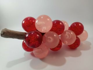 Large Mid Century Vintage Lucite Acrylic Grape Cluster Pink & Red