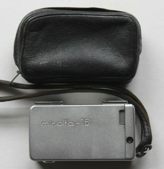 Vintage Minolta 16 Subminiature Camera W/22mm 2.  8 Lens & Leather Case,  Strap