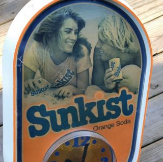 VIntage 1970s Sunkist Orange Soda Plastic Wall Clock Good Vibes California Crush 2
