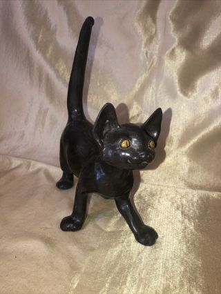 Vintage Anthony Freeman Mcfarlin Pottery Large Black Cat Mid Century Yellow Eyes