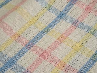Vintage Pastel Thermal Large Baby Blanket Plaid 100 Cotton Waffle Weave Wpl1675