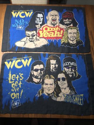 2 Vintage 1998 Wcw Nwo World Championship Wrestling Pillow Case Hulk Hogan Rare