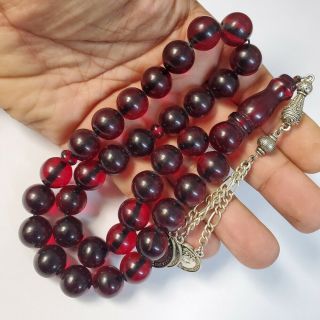 Vintage German Cherry Amber Bakelite 33 Prayer Beads بكلايت Tasbih Masbaha