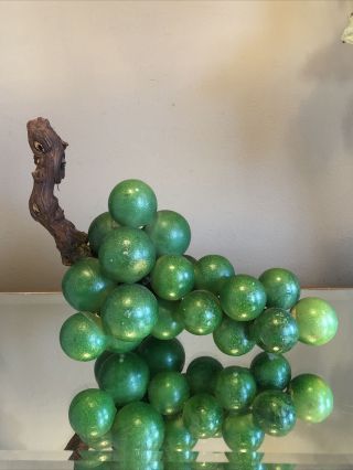 Vintage Mcm Mid Century Lucite Green Grape Cluster Grapes On Driftwood 1960’s