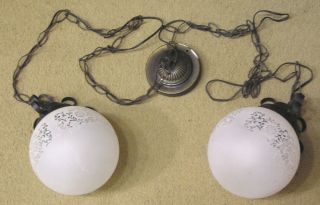 Vintage Ceiling Fixture Mid Century Swag Lights Two Globes Black Chain 1960s