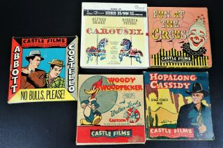 4 Vtg 35mm Castle Films Woody Woodpecker Circus Hopalong Cassidy Abbott Costello