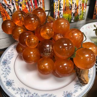 Vintage Mid Century 1960s Orange Lucite Acrylic (glass) Grapes Cluster Large 12 "