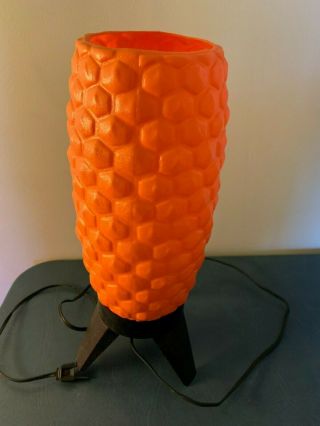Vintage Mid Century Modern Orange Plastic Honeycomb Table Lamp Retro Mod Pop