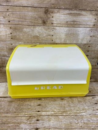 Vintage Retro Lustro Ware Bread Box Yellow & White Plastic