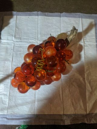 Vintage Mid Century 1960s Orang Lucite Acrylic (glass) Grapes Cluster Large,  Vgc