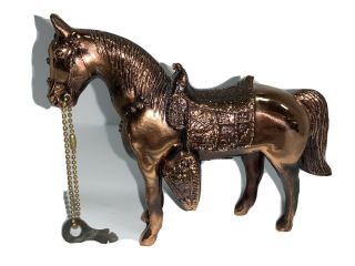 Vintage Cast Metal Copper Bronze Horse Stallion Pony Filly Saddle Coin Bank 26