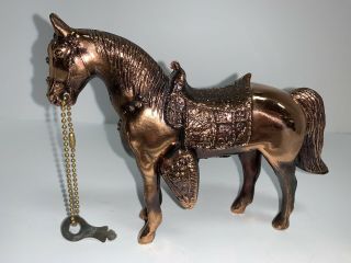 Vintage Cast Metal Copper Bronze Horse Stallion Pony Filly Saddle Coin Bank 26 2